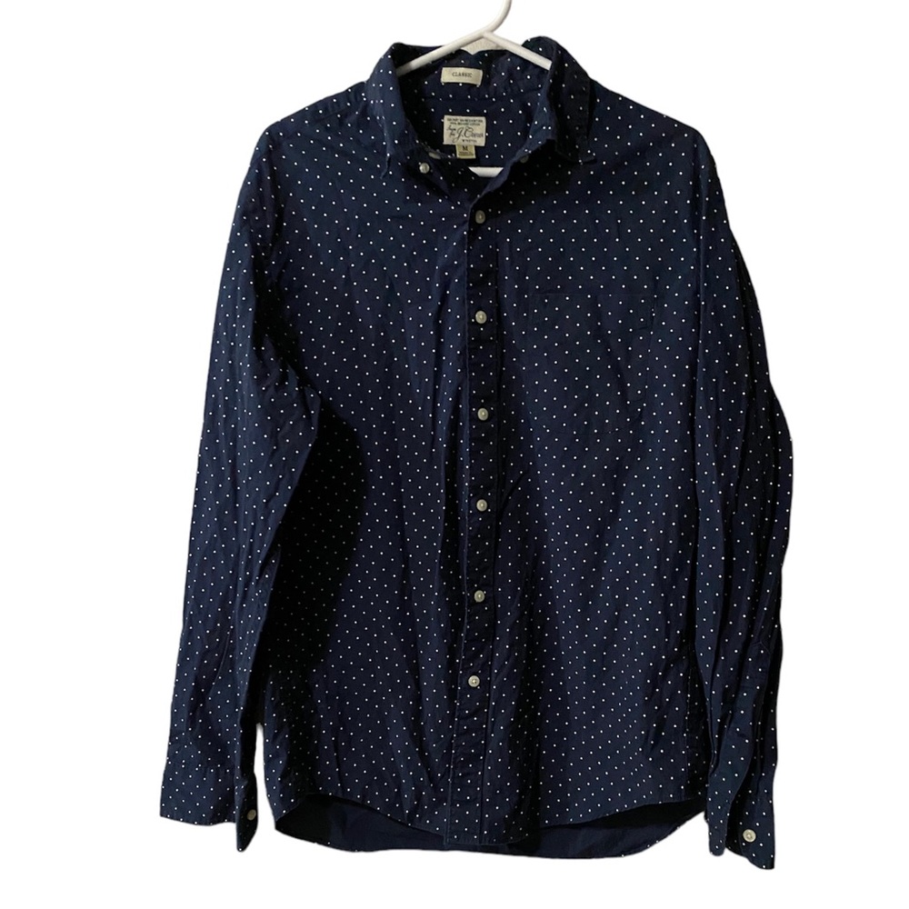 J. CREW CLASSIC POLKA DOT BLUE NAVY SHIRT BUTTON DOWN SIZE M